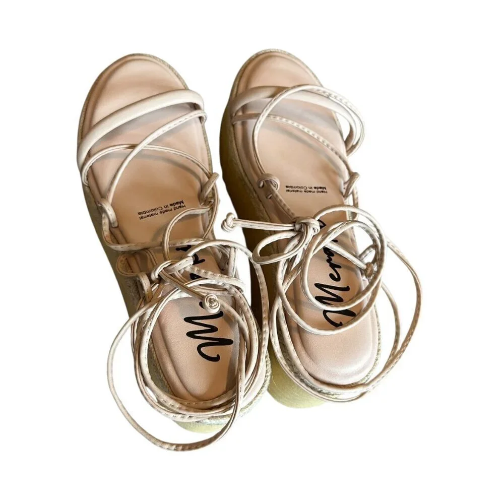Meraki Misty Lace-Up Platform Sandals Strappy Light Pink High Heel Size 8 Womens